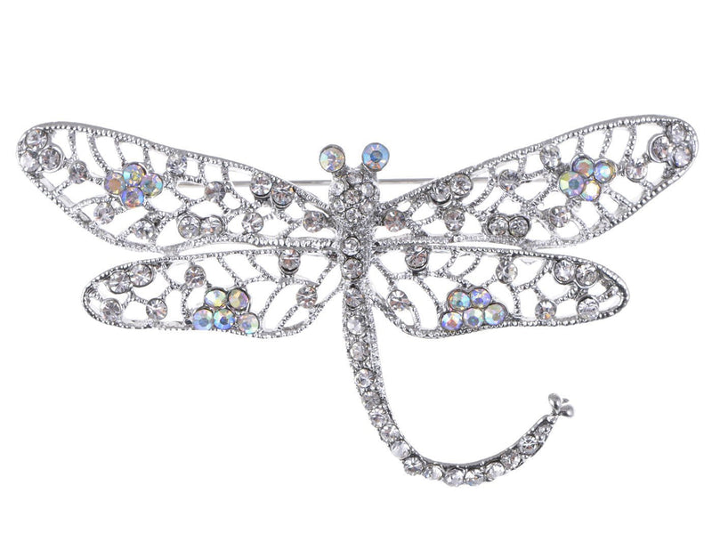 [Australia] - Alilang Silver Tone Iridescent Clear Crystal Rhinestone Dragonfly Flying Insect Brooch Pin 