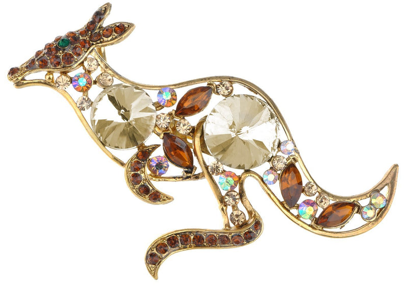 [Australia] - Alilang Golden Tone Topaz Colored Rhinestones Australian Kangaroo Cutout Brooch Pin 