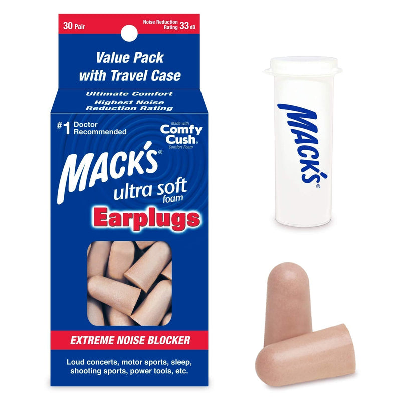[Australia] - Mack's Ultra Soft Foam Earplugs, 30 Pair - 33dB Highest NRR, Comfortable Ear Plugs for Sleeping, Snoring, Travel, Concerts, Studying, Loud Noise, Work 