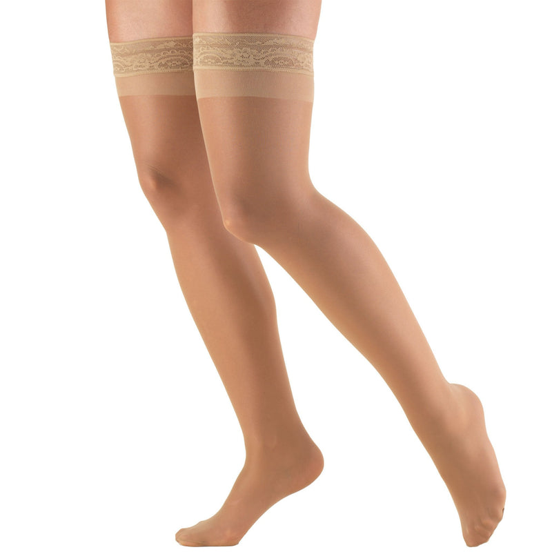 [Australia] - Truform Sheer Compression Stockings, 8-15 mmHg, Women's Thigh High Length, 20 Denier, Beige, Large Large (1 Pair) 