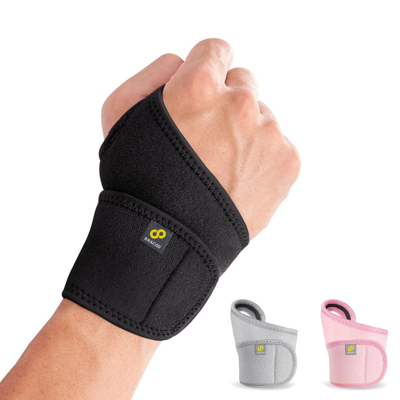 [Australia] - Bracoo WS10 Wrist Support Brace, Hand Support, Adjustable Wrist Wrap Strap for Fitness, Weightlifting, Tendonitis, Carpal Tunnel Arthritis, Joint Pain Relief, Wrist Tendonitis – Fits Right and Left Hand 1 Black 