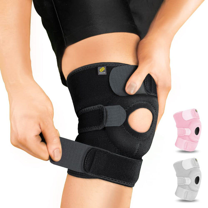 [Australia] - Bracoo Adjustable Compression Knee Patellar Tendon Support Brace for Men Women - Arthritis Pain, Injury Recovery, Running, Workout, KS10 (Black) Black 
