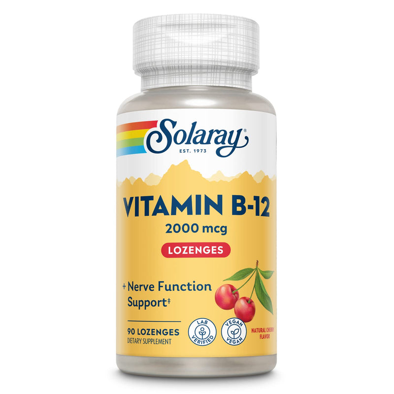 [Australia] - Solaray Vitamin B-12 2000 mcg, Sugar-Free Natural Cherry Flavor, Healthy Energy & Red Blood Cell Support, 90 Lozenges 