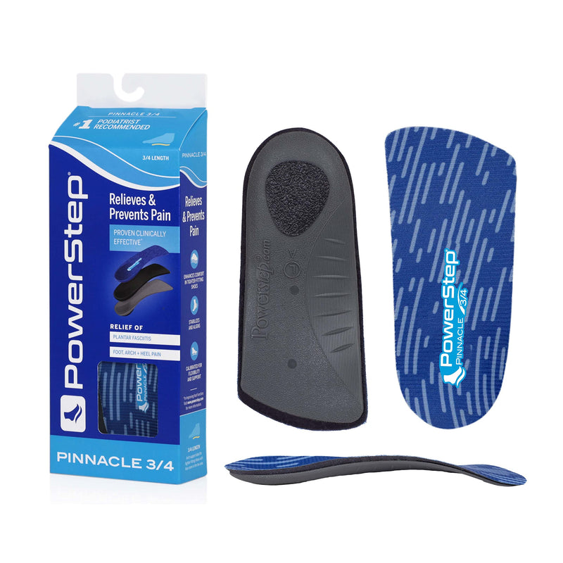 [Australia] - Powerstep Insoles, Pinnacle 3/4 Thin, Arch Pain Relief Insole, For Tight Shoes, Arch Support Orthotic For Women and Men Blue Men's 10-10.5 / Women's 12 