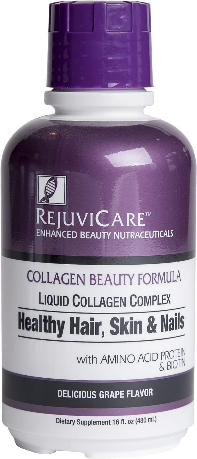 [Australia] - Rejuvicare Liquid Collagen Beauty Formula with Amino Acids, Protein and Biotin, Delicious Grape Flavor, Purple 16 oz ,32 servings 16 Fl Oz (Pack of 1) 
