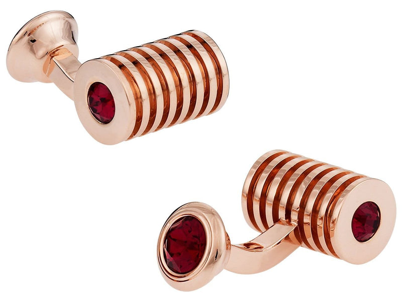 [Australia] - Cuff-Daddy Rose-Gold-Tone Ruby Red Swarovski Barrel Crystal Cufflinks with Presentation Box 