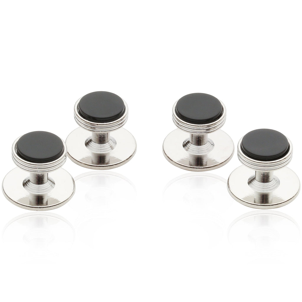 [Australia] - Cuff-Daddy Mens Black Onyx Shirt Studs Set of 4 Silver 