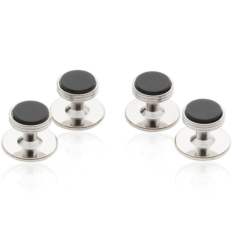 [Australia] - Cuff-Daddy Mens Black Onyx Shirt Studs Set of 4 Silver 