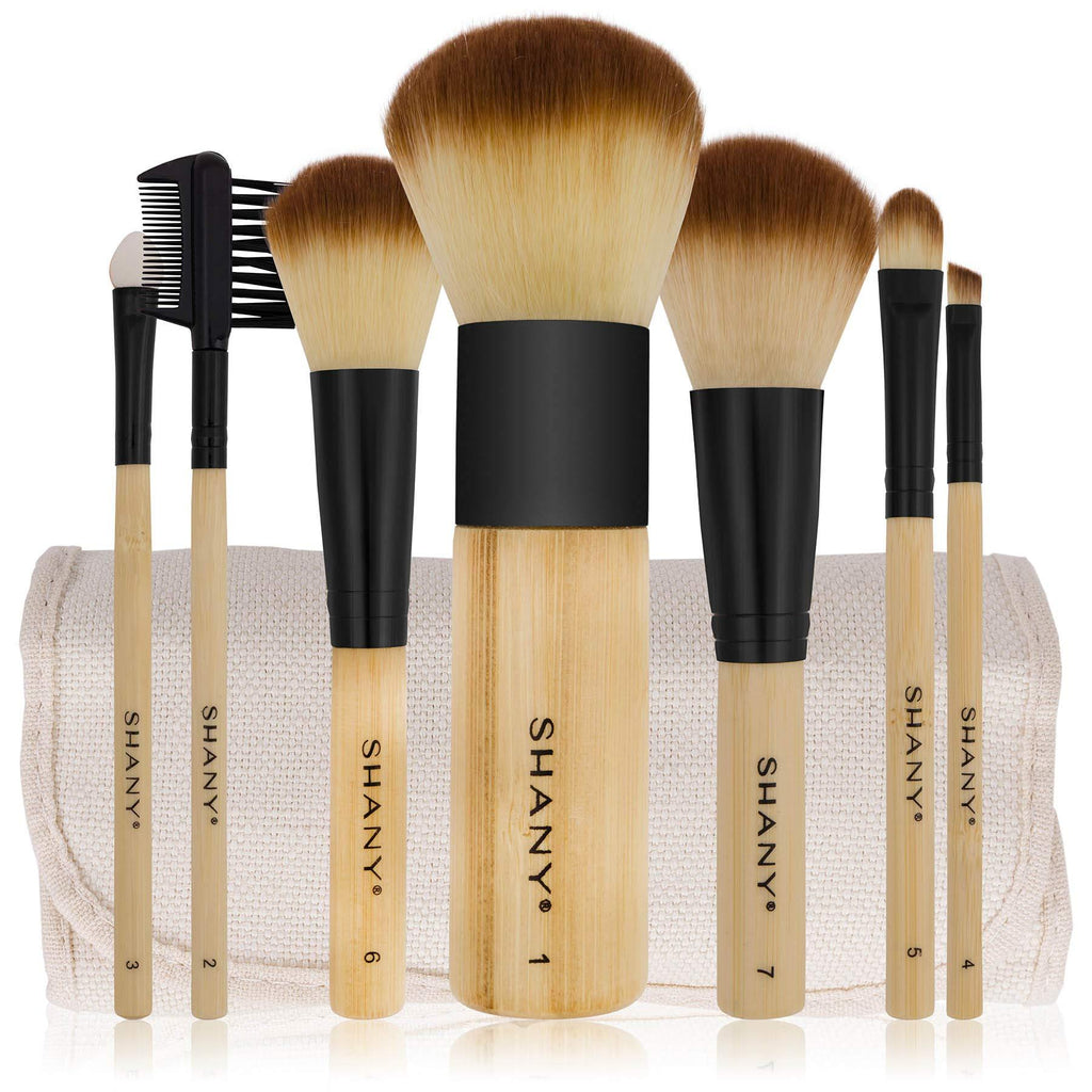 [Australia] - SHANY Bamboo Brush Set - Vegan Brushes With Premium Synthetic Hair & Cotton Pouch - 7pc 
