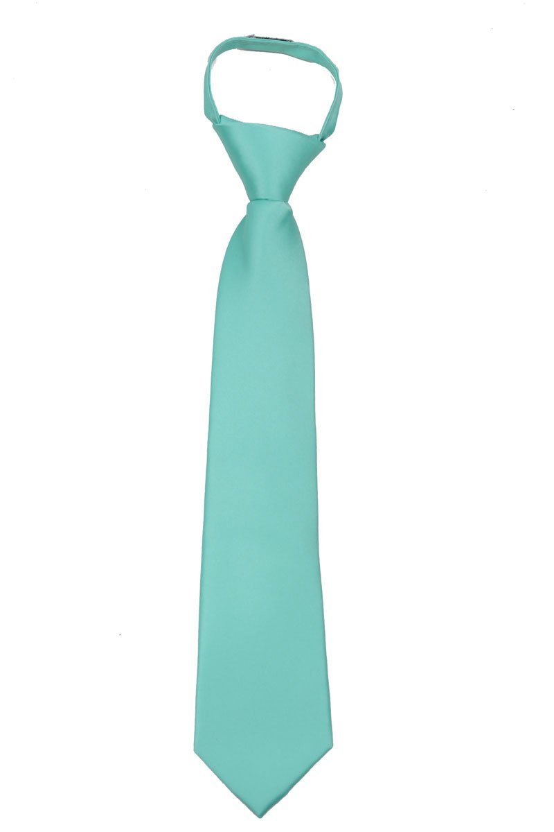 [Australia] - Boys Solid Formal Tuxedo 14 inch Zipper Necktie Aqua Blue 