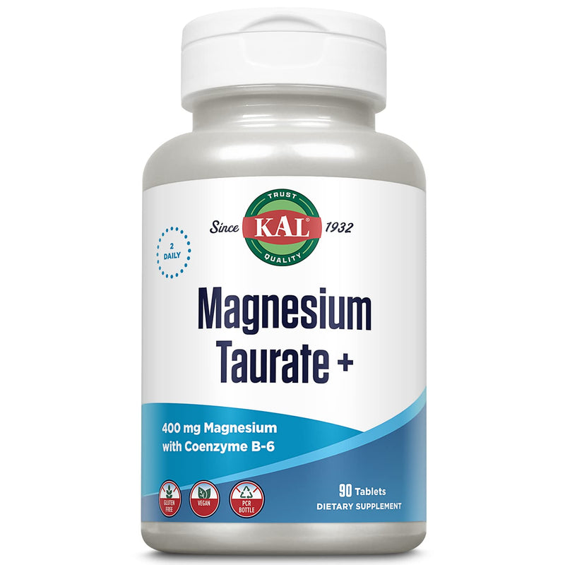 [Australia] - KAL® Magnesium Taurate Plus 400mg w/Coenzyme B6 | Highly Bioavailable, Chelated, Vegan | for Normal Nerve, Muscle Function and Heart Health | 90 Tabs 90 Count (Pack of 1) 