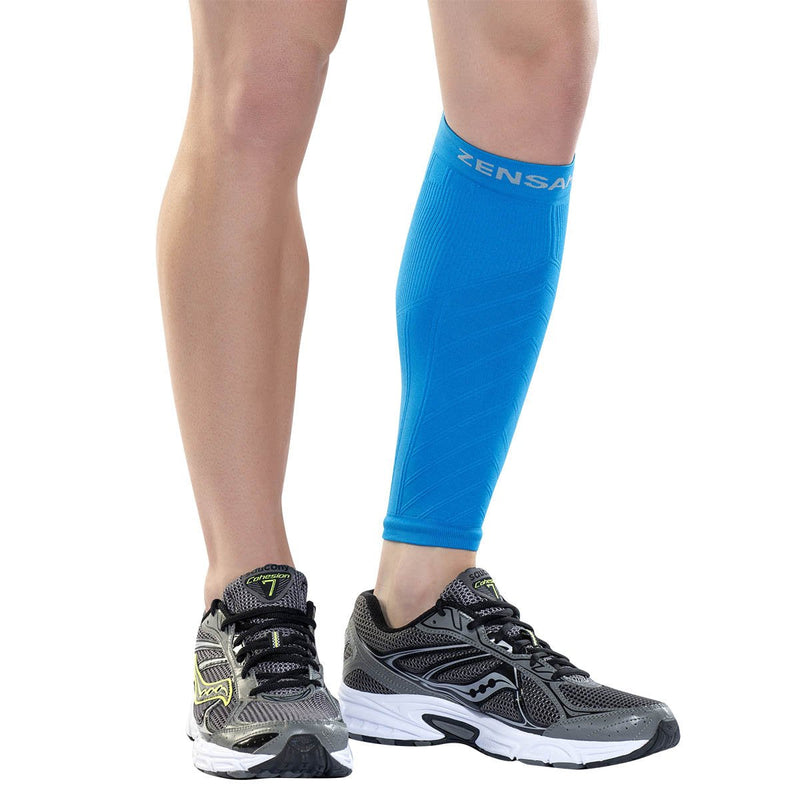 [Australia] - Zensah Calf / Shin Splint Compression Sleeve - Treat Shin Splints and Calf Strains - Compression Sleeve for Running, Basketball, Tennis, Hiking and Jogging - Shin Compression Sleeve (SINGLE SLEEVE) X-Small/Small Blue 