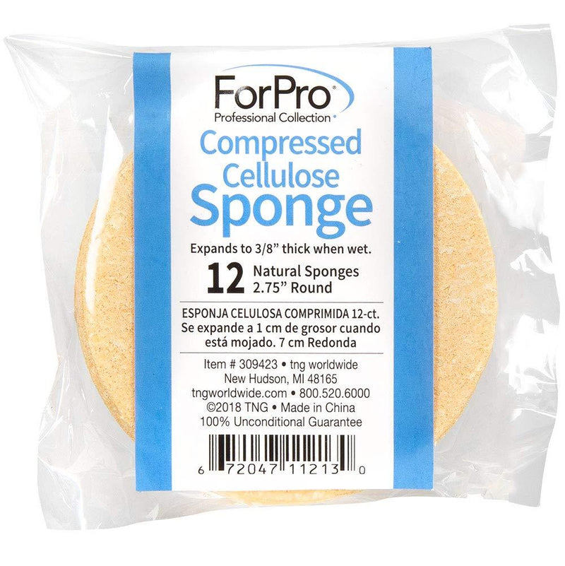 [Australia] - ForPro Professional Collection ForPro Compressed Cellulose Sponge, Round Face and Body Sponge, Natural Yellow, 2.75’’, 12 Count 