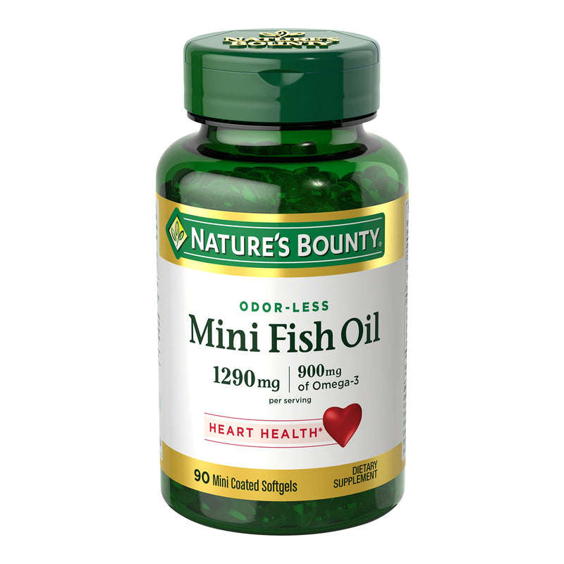 [Australia] - Nature’s Bounty Mini Fish Oil Softgels 1290 mg, Omega-3, Supports Heart Health, Odor-Less, 90 Mini Coated Softgels 