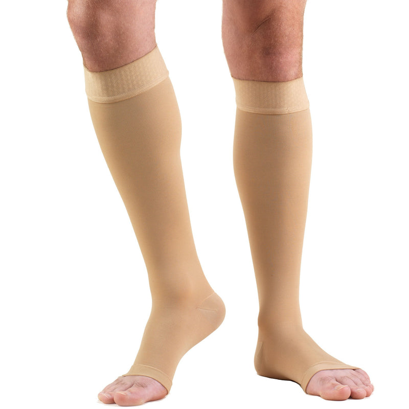 [Australia] - Truform 30-40 mmHg Compression Stockings for Men and Women, Knee High Length, Dot-Top, Open Toe, Beige, Medium 