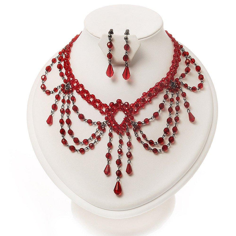 [Australia] - Avalaya Red Gothic Costume Choker Necklace and Earring Set 