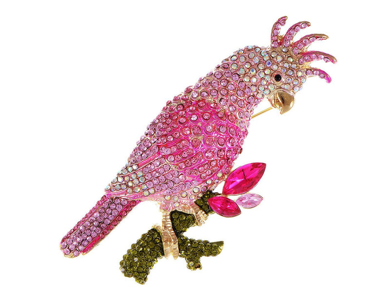 [Australia] - Alilang Womens Golden Tone Pink Rhinestones Tropical Parrot Cockatoo Bird Brooch Pin 