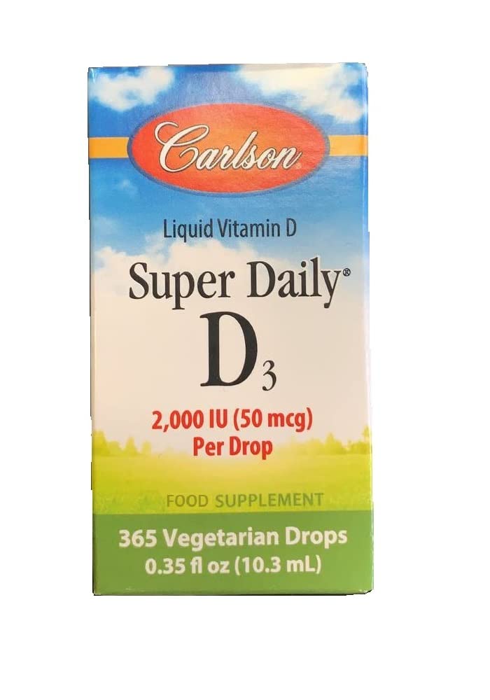 [Australia] - Carlson - Super Daily D3, Vitamin D Drops, 2,000 IU per Drop, 1-Year Supply, Vitamin D3 Liquid, Heart & Immune Health, Vegetarian, Liquid Vitamin D Drops, Unflavored, 365 Drops 