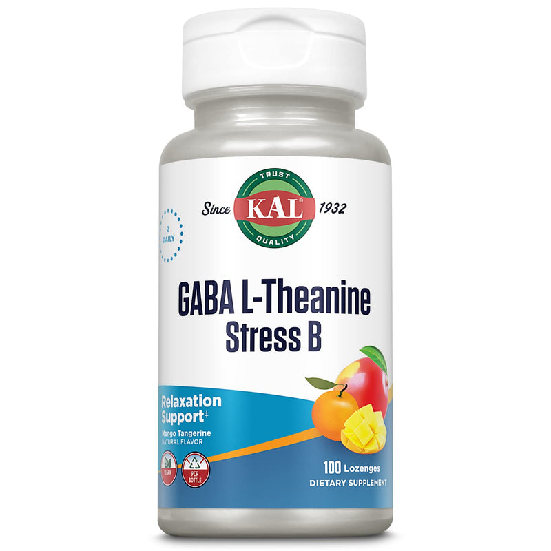 [Australia] - KAL GABA L-Theanine Stress B Lozenge | Healthy Relaxation, Mood & Focus Support | Natural Mango Tangerine Flavor | 100ct 