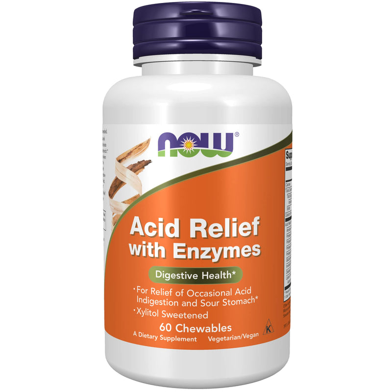 [Australia] - NOW Supplements, Acid Relief with Enzymes, Xylitol Sweetened, Digestive Health*, 60 Chewables 