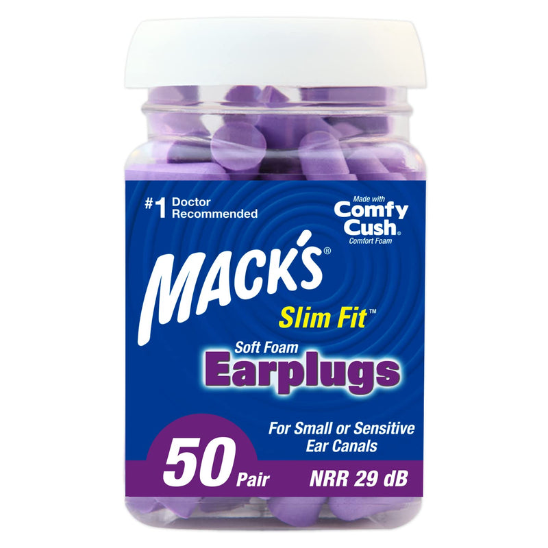 [Australia] - Mack's Slim Fit Soft Foam Earplugs, 50 Pair - Small Ear Plugs for Sleeping, Snoring, Traveling, Concerts, Shooting Sports & Power Tools 