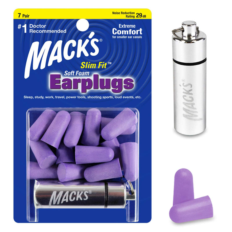 [Australia] - Mack’s Slim Fit Soft Foam Earplugs, 7 Pair with Travel Case – Small Ear Plugs for Sleeping, Snoring, Traveling, Concerts, Shooting Sports and Power Tools 