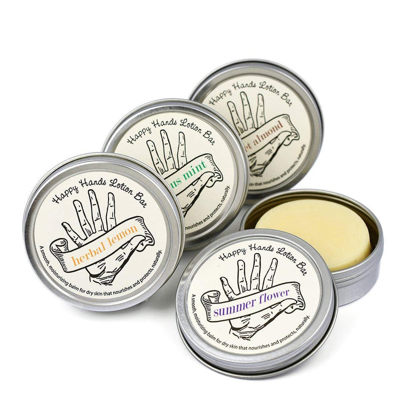 [Australia] - Happy Hands Natural Beeswax & Shea Butter Solid Lotion Bar Set. Keeps Skin Moisturized & Protected. Great Gift for Women & Men. Compact, Concentrated for Travel, Work & Home. 