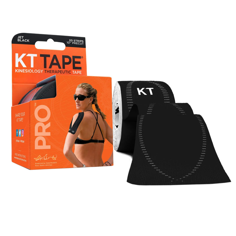[Australia] - KT Tape Pro Synthetic Kinesiology Therapeutic Sports Tape, 20 Precut, 10” Strips Jet Black - Precut 