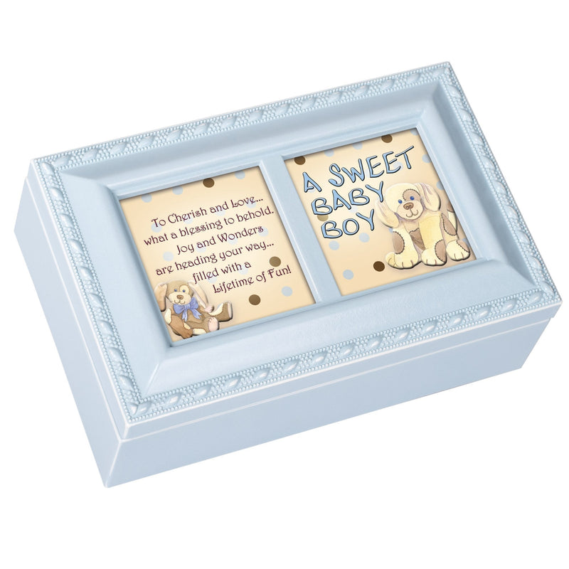 [Australia] - A Sweet Baby Boy Distressed Black Petite Music Box/Jewelry Box Plays Brahams Lullaby 