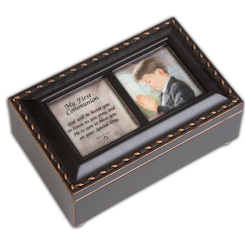 [Australia] - First Communion Boy Distressed Black Petite Music Box/Jewelry Box 