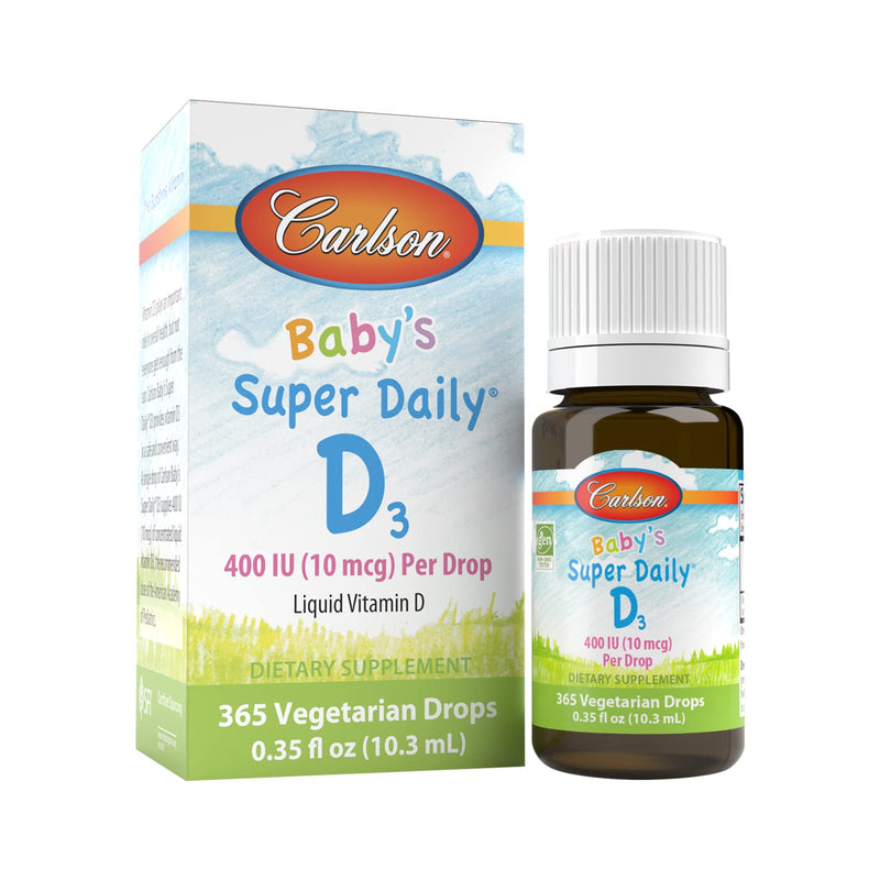 [Australia] - Carlson - Baby's Super Daily D3, Baby Vitamin D Drops, 400 IU (10 mcg) per Drop, 1-Year Supply, Vegetarian, Liquid Vitamin D Drops for Infants and Toddlers, Unflavored, 365 Drops 0.35 Fl Oz (Pack of 1) 
