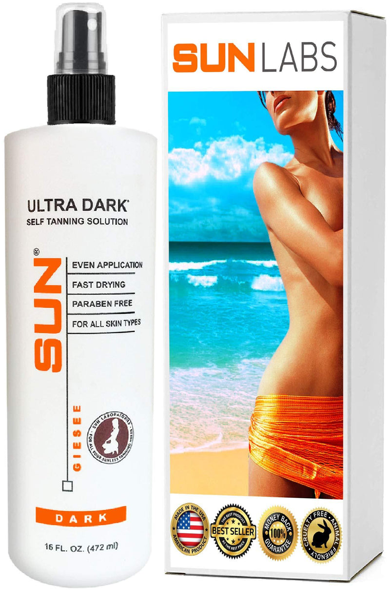 [Australia] - Dark Spray Tan Solution 16 oz Spray Bottle | Sunless Tanner Solution | Machine Airbrush Self Tanning | Dha with Bronzer by Sun Labs 16 Fl Oz (Pack of 1) Dark 