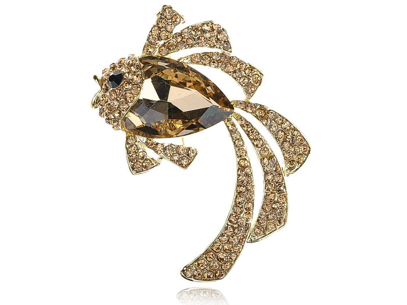 [Australia] - Alilang Golden Tone Light Topaz Colored Rhinestones Ocean Sea Goldenfish Brooch Pin 