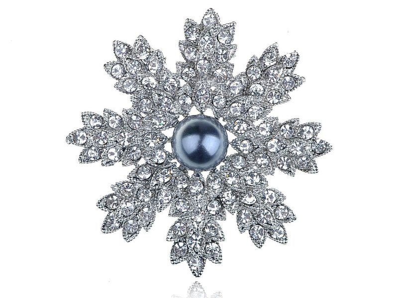 [Australia] - Alilang Stunning Clear Crystal Rhinestone Faux Pearl Christmas Snowflake Pin Brooch 