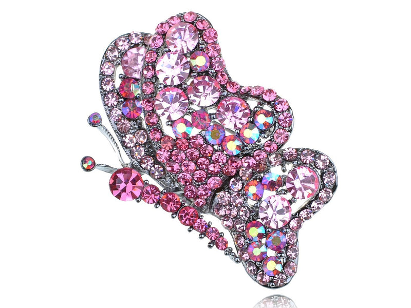 [Australia] - Alilang Golden Tone Blue Green Crystal Rhinestones Butterfly Flying Brooch Pin Pink 