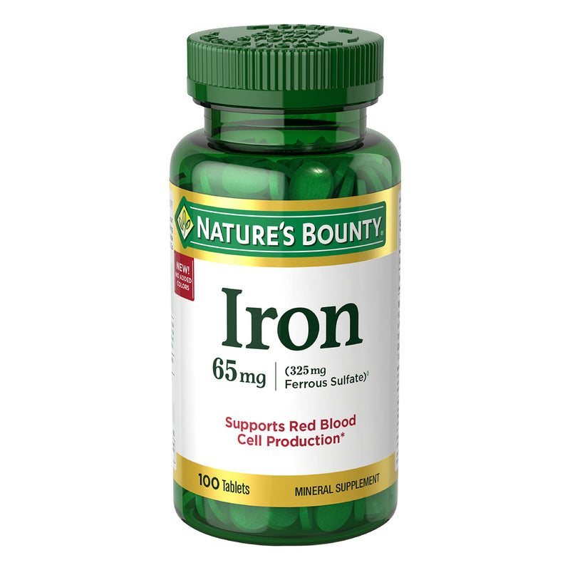 [Australia] - Nature’s Bounty Iron 65mg, 325 mg Ferrous Sulfate, Cellular Energy Support, Promotes Normal Red Blood Cell Production, 100 Tablets 
