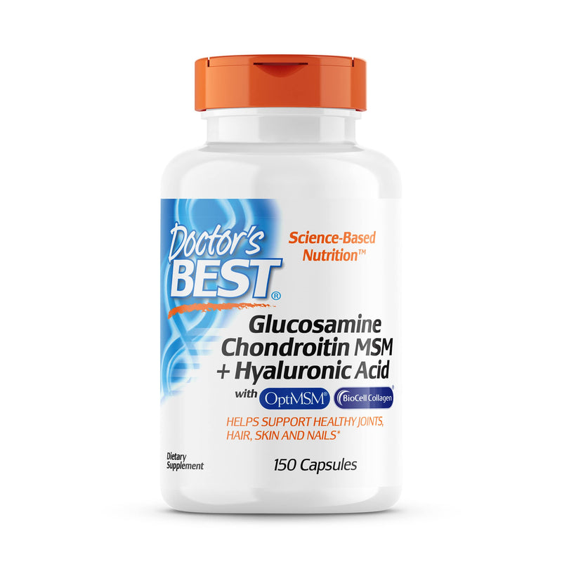 [Australia] - Doctor's Best Glucosamine Chondroitin MSM + Hyaluronic Acid with OptiMSM Featuring Biocell Collagen, Joint Support, Non-GMO, Gluten Free, Soy Free, 150 Caps 