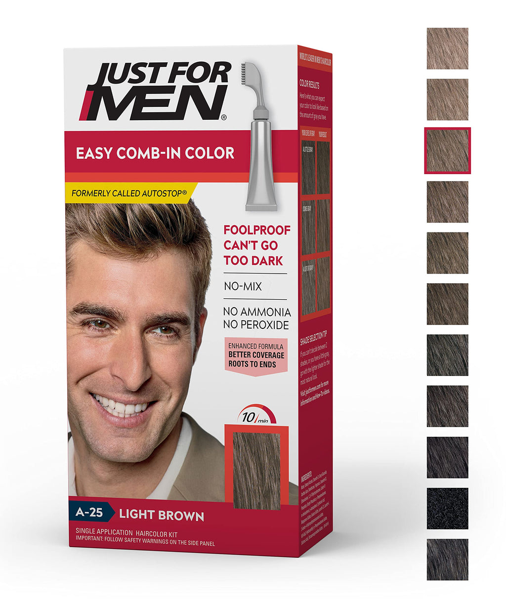 [Australia] - Just For Men Easy Comb-In Color (Formerly Autostop), Gray Hair Coloring for Men with Comb Applicator - Light Brown, A-25 (Packaging May Vary) Pack of 1 