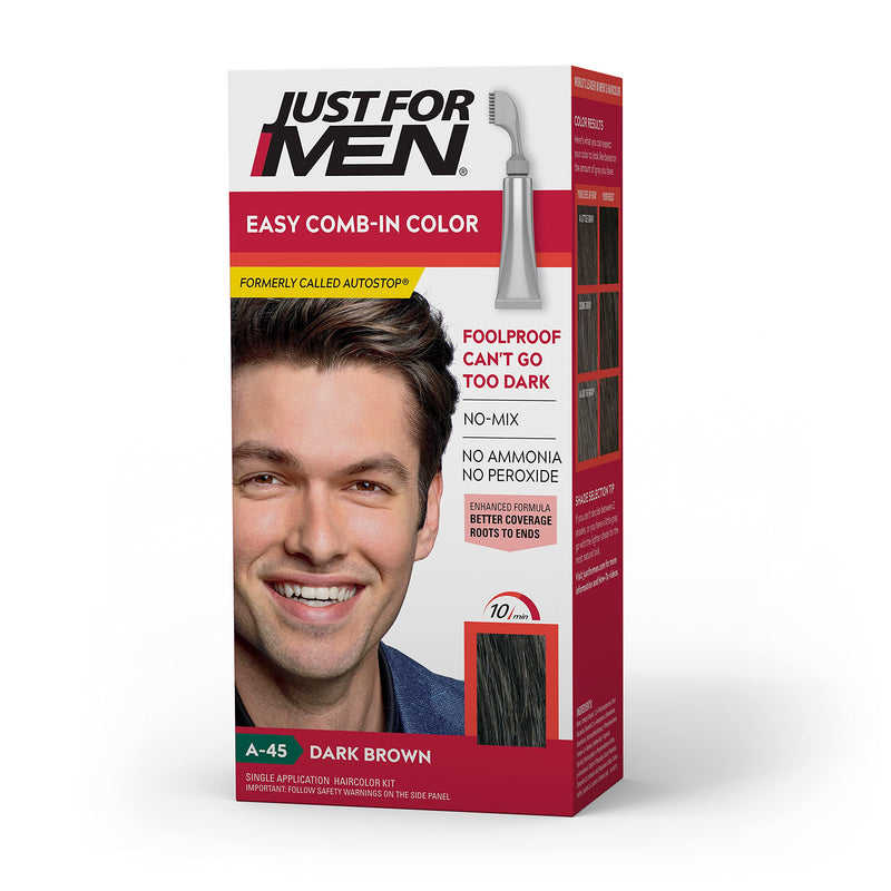 [Australia] - Just For Men Easy Comb-In Color (Formerly Autostop), Gray Hair Coloring for Men with Comb Applicator - Dark Brown, A-45 (Packaging May Vary) Pack of 1 