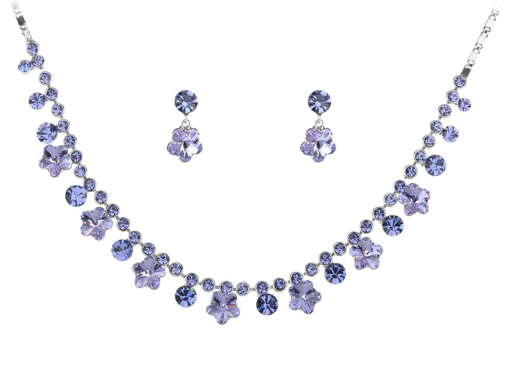 [Australia] - Alilang Womens Swarovski Crystal Purple Hibiscus Flower Drop Earring Necklace Statement Jewelry Set 