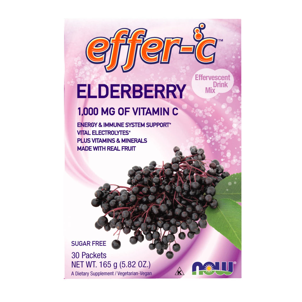 [Australia] - NOW Supplements, Effer-C™, Elderberry, Vital Electrolytes*, 1000 mg of Vitamin C, 30 Packets 