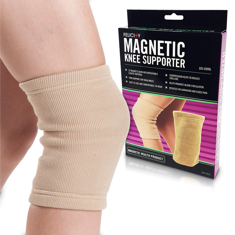 [Australia] - Daiwa Felicity Knee Compression Sleeve for Pain Provides Uniform Support to The Entire Knee – Magnetic Brace for Arthritis, Joint Pain, and Injury Recovery Fits Men and Women, Beige Medium (Pack of 1) 