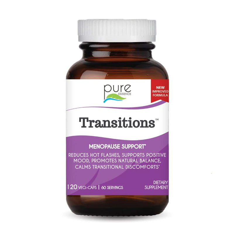 [Australia] - Pure Essence Labs Transitions - Vitamins for Women - Natural Menopause Relief Supplement - Promotes Hormone Balance, Reduces Hot Flashes, Mood Swings, Night Sweats (120 Capsules) 120 Count (Pack of 1) 