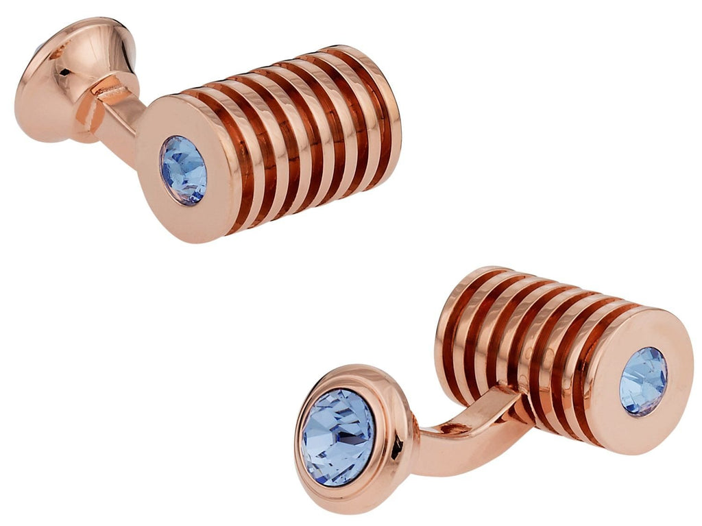 [Australia] - Cuff-Daddy Rose Gold Light Sapphire Swarovski Double Crystal Cufflinks with Presentation Box 