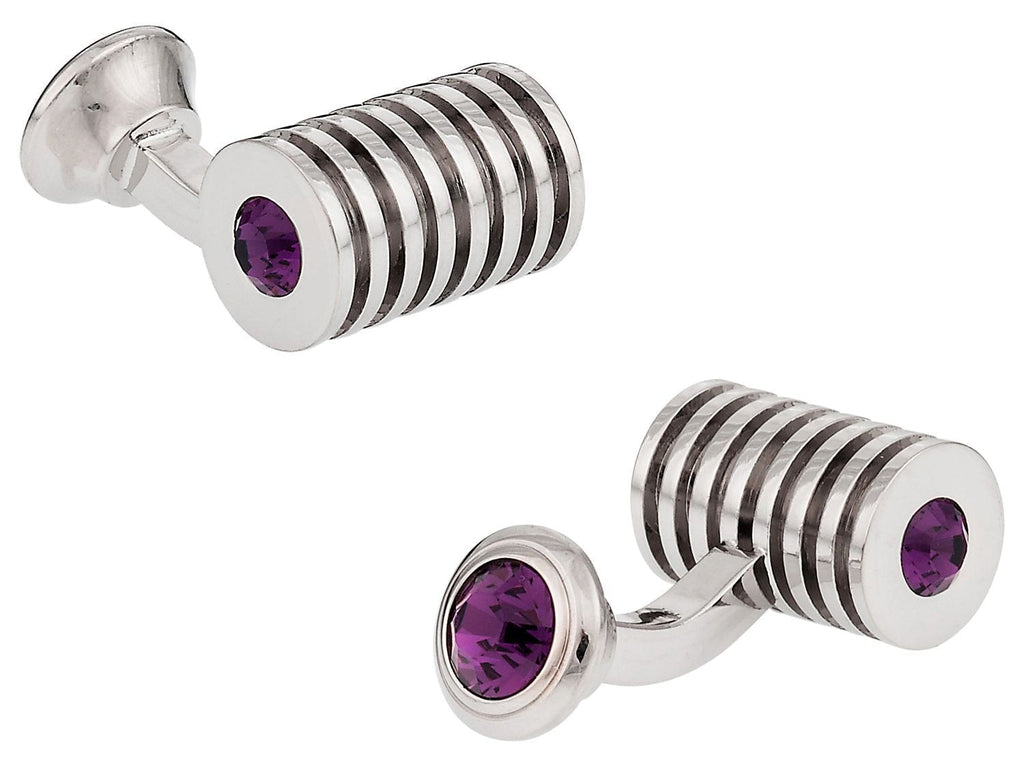 [Australia] - Cuff-Daddy Silver Amethyst Swarovski Double Crystal Cufflinks with Presentation Box 