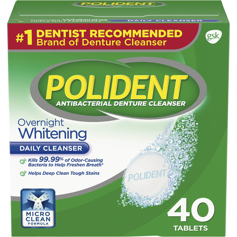 [Australia] - Polident Overnight Whitening Antibacterial Denture Cleanser Effervescent Tablets, 40 count 