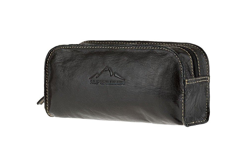 [Australia] - Toiletry Bag"MAINAU" | Made Of Buffalo Leather | Men Women Brown | By Alpenleder (Black) Black 