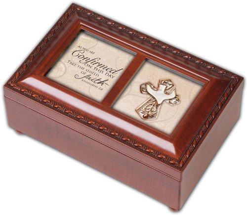 [Australia] - Cottage Garden As You are Confirmed Take The Shield Woodgrain Rope Trim Jewelry Music Box Plays Amazing Grace 