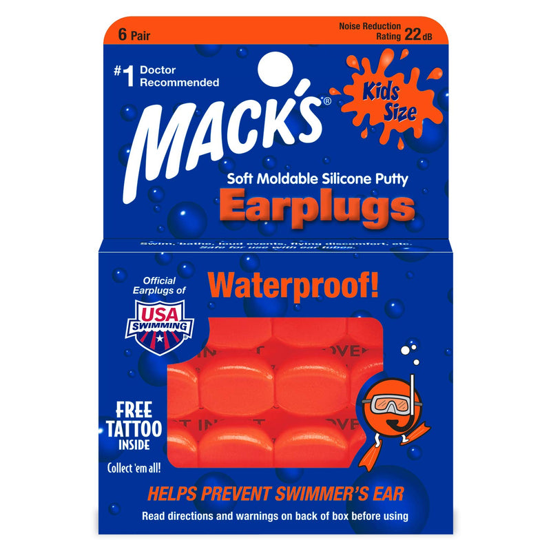[Australia] - Mack's Soft Moldable Silicone Putty Ear Plugs - Kids Size, 6 Pair - Comfortable Small Earplugs for Swimming, Bathing, Travel, Loud Events and Flying 