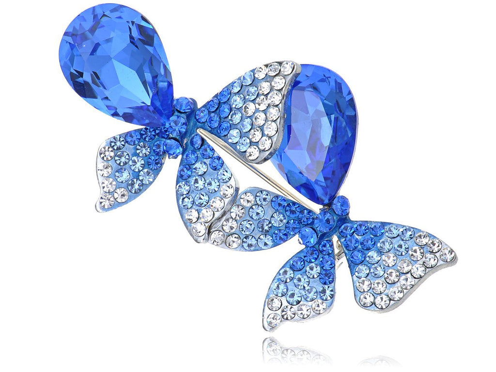 [Australia] - Alilang Silvery Tone Sapphire Blue Colored Swarovski Crystal Rhinestones Ombre Butterfly Brooch Pin 